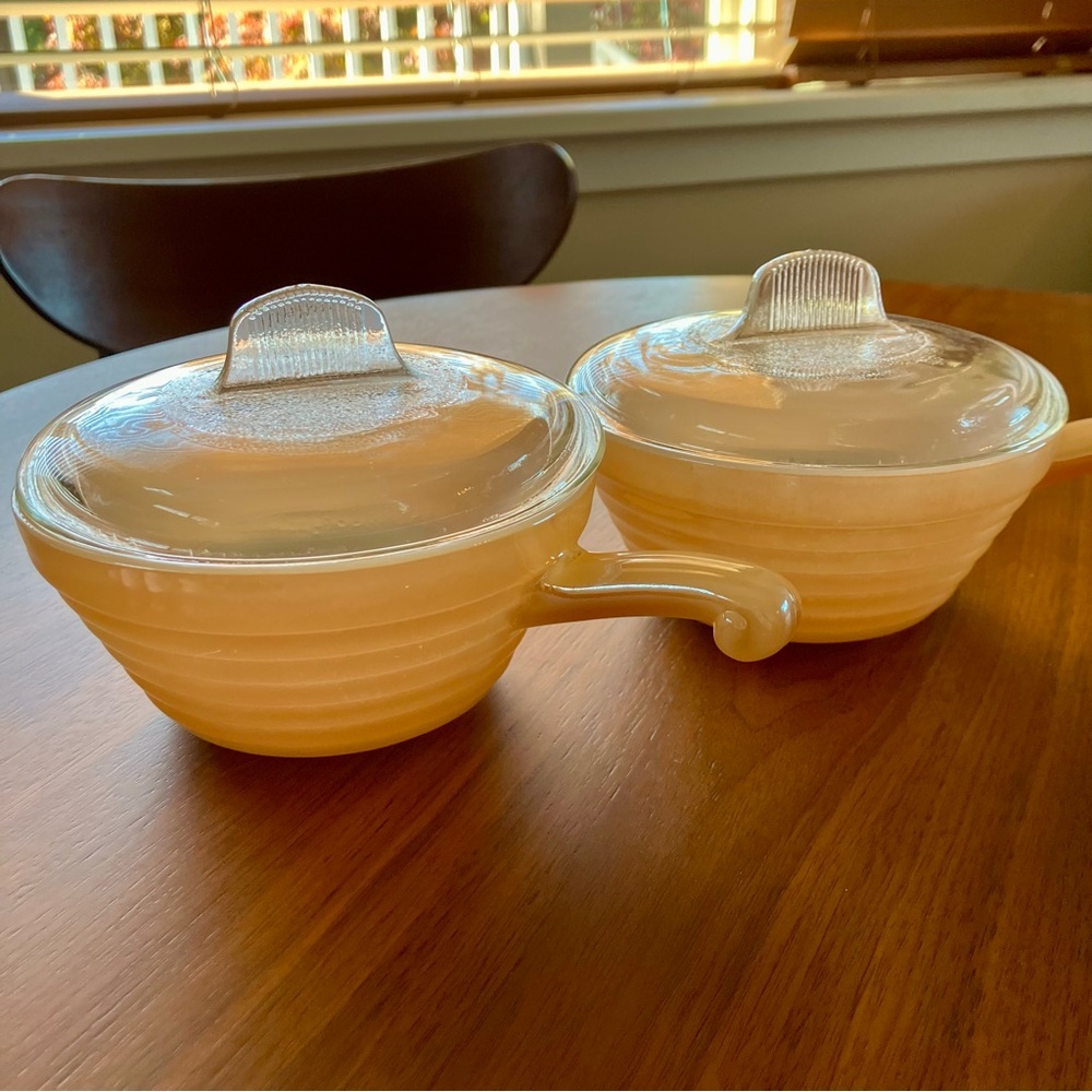 2 Fire-King Luster Bowls with Lid